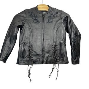 XElement Large Leather Zip Out Lining Insulated Coat Leather Ties Motorcycle